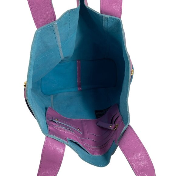 B Makowsky Purple Patent Leather Teal Suede Trim Tote Handbag Weekender Bag - Picture 7 of 14